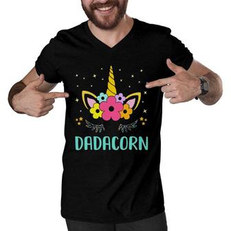 Dadacorn Dadicorn Daddycorn Unicorn Dad Kids Father's Day Men V-Neck Tshirt | Mazezy