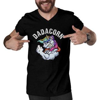 Dadacorn Muscle Unicorn Dad Baby Father's Day Gift Men V-Neck Tshirt | Mazezy