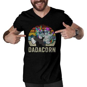 Dadacorn Unicorn Dad Papa Retro Vintage Father's Day Gift Men V-Neck Tshirt | Mazezy