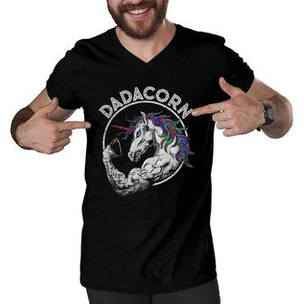 Dadacorn Unicorn Muscle Dad Baby Father's Day Gift Men V-Neck Tshirt | Mazezy