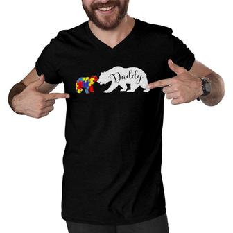 Daddy Bear Autism Awareness Month Dad Men Gift Men V-Neck Tshirt | Mazezy