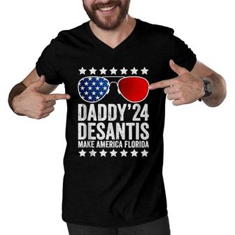Daddy Desantis 2024 Make America Florida American Usa Flag Men V-Neck Tshirt | Mazezy