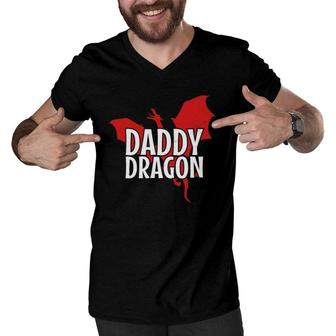 Daddy Dragon Mythical Legendary Creature Father's Day Dad Men V-Neck Tshirt | Mazezy