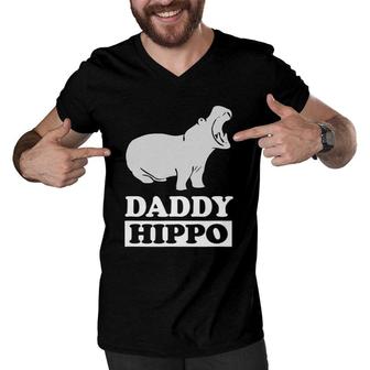 Daddy Hippo Animal Dad Funny Father Men V-Neck Tshirt | Mazezy