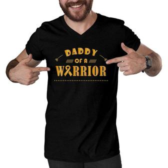 Daddy Of A Warrior, Childhood Cancer Awareness S Men V-Neck Tshirt | Mazezy