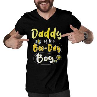 Daddy Of The Bee Day Boy Hive Party Matching Birthday Men V-Neck Tshirt | Mazezy