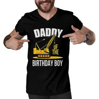 Daddy Of The Birthday Construction Theme Boy's Men V-Neck Tshirt | Mazezy