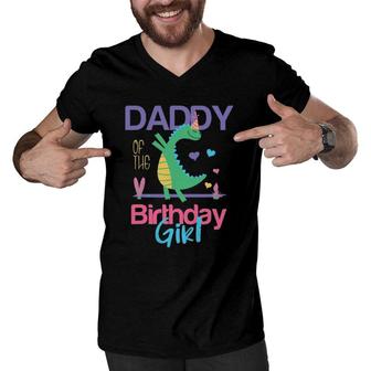 Daddy Of The Birthday Girl Dinosaur Theme Matching Family Men V-Neck Tshirt | Mazezy