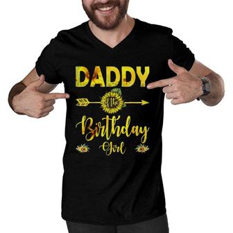 Daddy Of The Birthday Girl Tees Dad Sunflower Father's Day Men V-Neck Tshirt | Mazezy