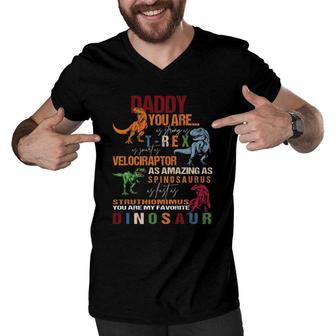 Daddy You Are As Strong Asrex Funny Dinosaur Father's Day Men V-Neck Tshirt | Mazezy