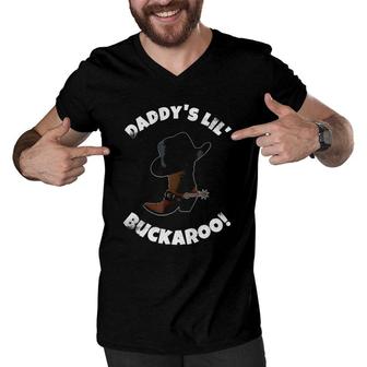 Daddy's Lil Buckaroo Cowboy Hat Boots Birthday Party Men V-Neck Tshirt | Mazezy