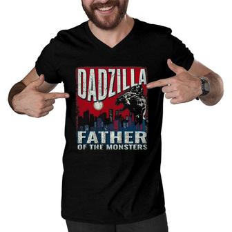 Dadzilla Father Of The Monsters - Dad Vintage Distressed Men V-Neck Tshirt | Mazezy