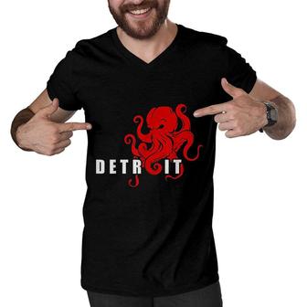 Detroit Michigan Octopus Kraken Downtown Motor City Men V-Neck Tshirt - Seseable
