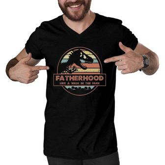 Dinosaurrex Fatherhood Like A Walk In The Park Vintage Men V-Neck Tshirt | Mazezy