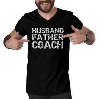 Distressed Coaching Gift For Coach Dad Husband Father Coach Men V-Neck Tshirt | Mazezy