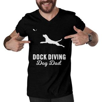 Dog Jumping Swimming Design Dock Diving Dog Dad Men V-Neck Tshirt | Mazezy