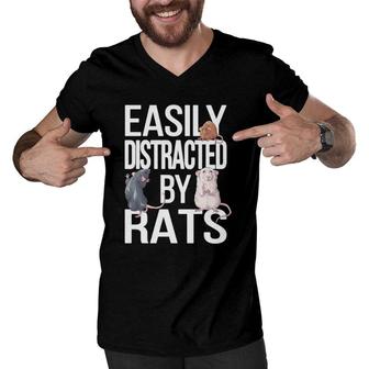 Easily Distracted By Rats Rat Mom Rat Dad Funny Rat Men V-Neck Tshirt | Mazezy
