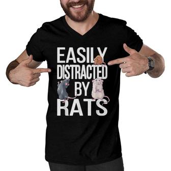 Easily Distracted By Rats Rat Mom Rat Dad Rat Pet Men V-Neck Tshirt | Mazezy