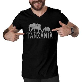 Elephant Family Baby Mother Dad Africa Tanzania Vintage Men V-Neck Tshirt | Mazezy