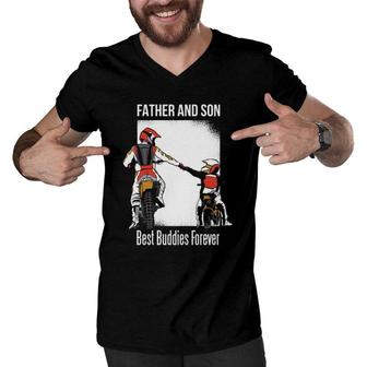 Father And Son Best Buddies Forever Fist Bump Dirt Bike Men V-Neck Tshirt | Mazezy