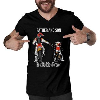 Father & Son Motocross Dirt Bike Motorcycle Gift Men V-Neck Tshirt | Mazezy