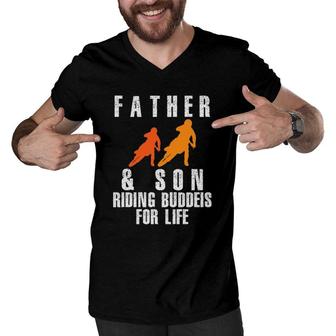 Father & Son Riding Buddies Dirt Bike Motocross Men V-Neck Tshirt | Mazezy