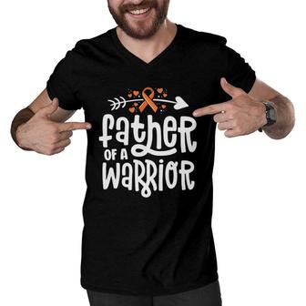 Father Of A Warrior Dad Family Leukemia Cancer Awareness Men V-Neck Tshirt | Mazezy