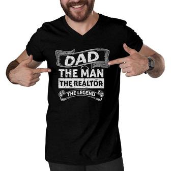 Father Real Estate Advisor Dad Man Realtor Legend Men V-Neck Tshirt | Mazezy