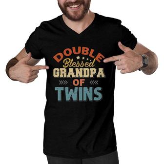 Father's Day Grandpa Tee Double Blessed Grandpa Of Twins Men V-Neck Tshirt | Mazezy