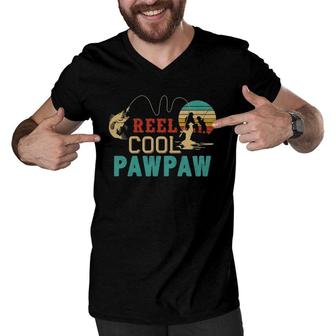 Fishing Reel Cool Pawpaw Father's Day Gift Fisherman Pawpaw Men V-Neck Tshirt | Mazezy