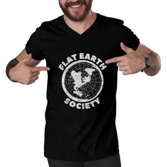 Flat Earth Society Funny Conspiracy Theory Earther Gift Men V-Neck Tshirt - Seseable