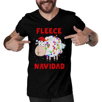 Fleece Navidad Christmas Sheep Lamb Santa Hat Xmas Pajama Men V-Neck Tshirt | Mazezy