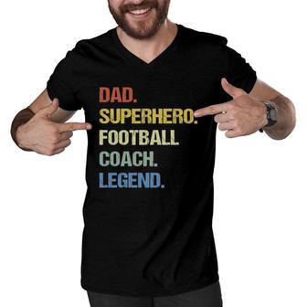 Football Coach Dad Superhero Football Coach Legend Men V-Neck Tshirt | Mazezy