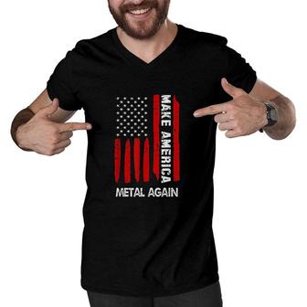 Forth 4th Of July Gift Funny Outfit Make America Metal Again Men V-Neck Tshirt - Seseable