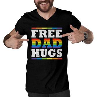 Free Dad Hugs Rainbow Lgbt Pride Father's Day Gift Men V-Neck Tshirt | Mazezy