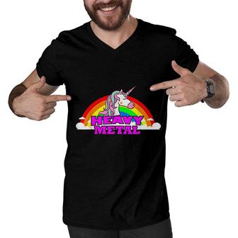 Funny Death Metal Unicorn Rainbow Gift Fantasy Men V-Neck Tshirt - Seseable