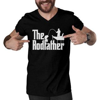 Funny Fishing Parody The Rod Father Men V-Neck Tshirt | Mazezy