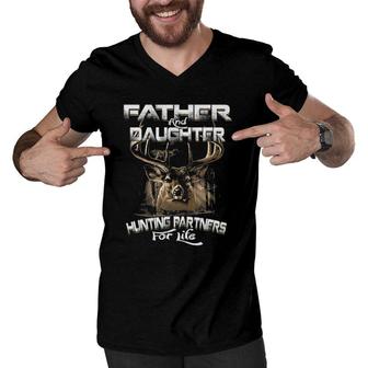 Funny Gift Tee Father And Daughter Hunting Partners For Life Men V-Neck Tshirt | Mazezy