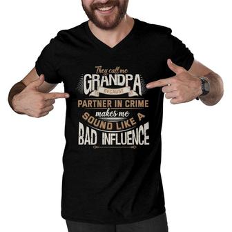 Funny Grandpa Partner In Crime Phrase Granddad Humor Men V-Neck Tshirt | Mazezy