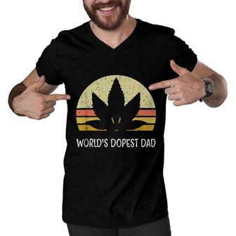Funny Marijuana Leaf Cannabis Weed Worlds Dopest Dad Cute Men V-Neck Tshirt - Seseable