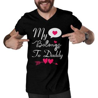 Funny My Heart Belongs To Daddy Girls Boys Valentine's Day Tee Men V-Neck Tshirt | Mazezy