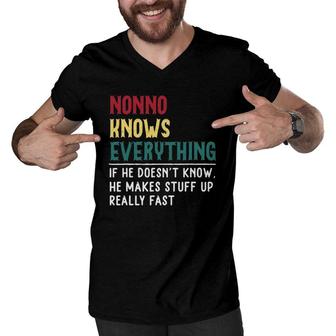 Funny Nonno Knows Everything Father's Day Gift Grandfather Men V-Neck Tshirt | Mazezy