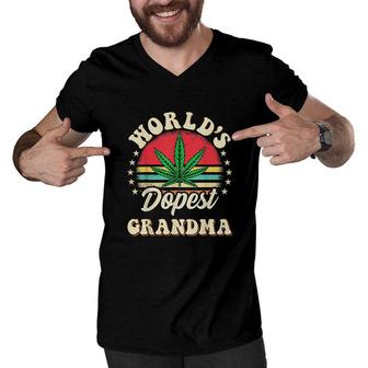 Funny Weed Pot Vintage Matching Worlds Dopest Grandma Men V-Neck Tshirt - Seseable