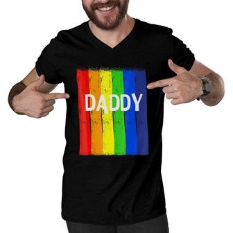 Gay Daddy Rainbow Lgbt Pride Month Men V-Neck Tshirt | Mazezy AU