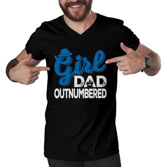 Girl Dad Outnumbered Father's Day Gift From Son Daughter Wife Men V-Neck Tshirt | Mazezy