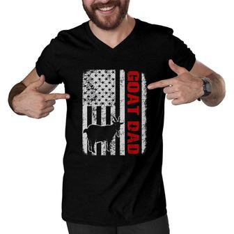 Goat Dad American Flag Gift Men V-Neck Tshirt | Mazezy