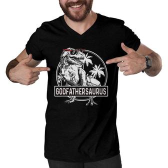 Godfathersaurusrex Dinosaur Funny Godfather Saurus Family Men V-Neck Tshirt | Mazezy
