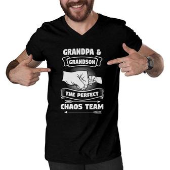 Grandpa Grandson A Perfect Chaos Team Grandparents Gift Men V-Neck Tshirt | Mazezy