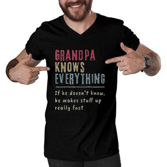 Grandpa Knows Everything Grandpa Gift Men V-Neck Tshirt | Mazezy