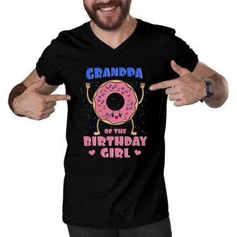 Grandpa Of The Birthday Girl Donut Bday Party Grandfather Men V-Neck Tshirt | Mazezy